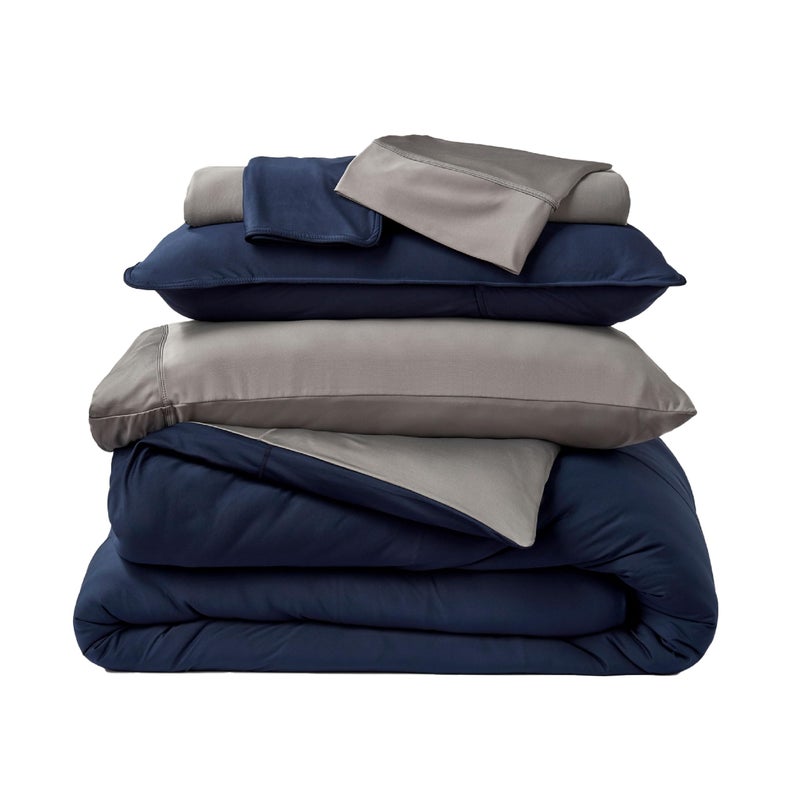 SHEEX Original Performance Cooling Duvet Cover Set, Lightweight Full/Queen Duvet Cover with 2 Standard Pillow Shams, Navy/Graphite - Image 1